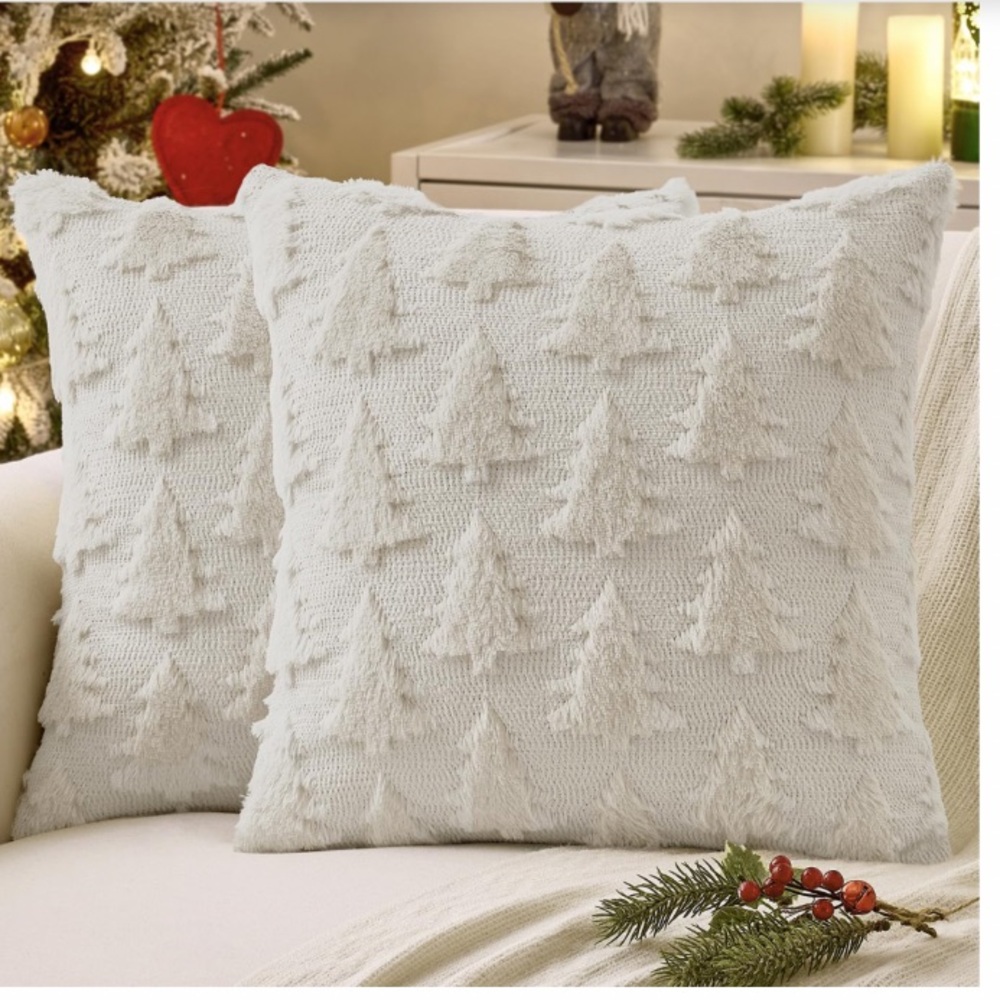 White Faux Wool Holiday Pillow Covers Square 18x18” (2-pack)